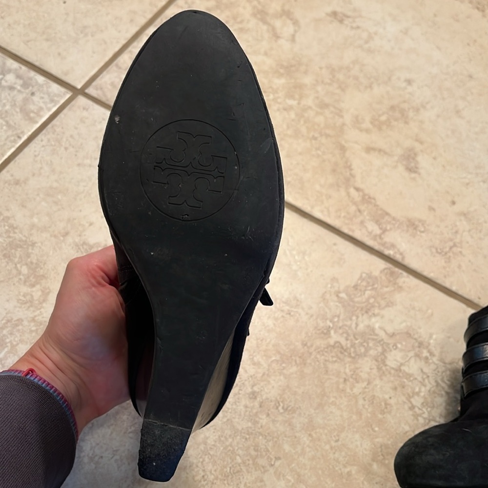 Tory Burch Black Ankle Boots with Buckle Detail - Picture 7 of 9
